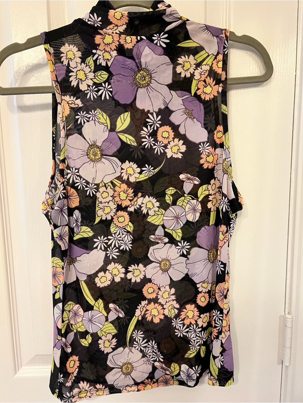 AFRM Floral Sleeveless Mock Neck Mesh Top - Black & Lavender, Size L - Picture 6 of 6